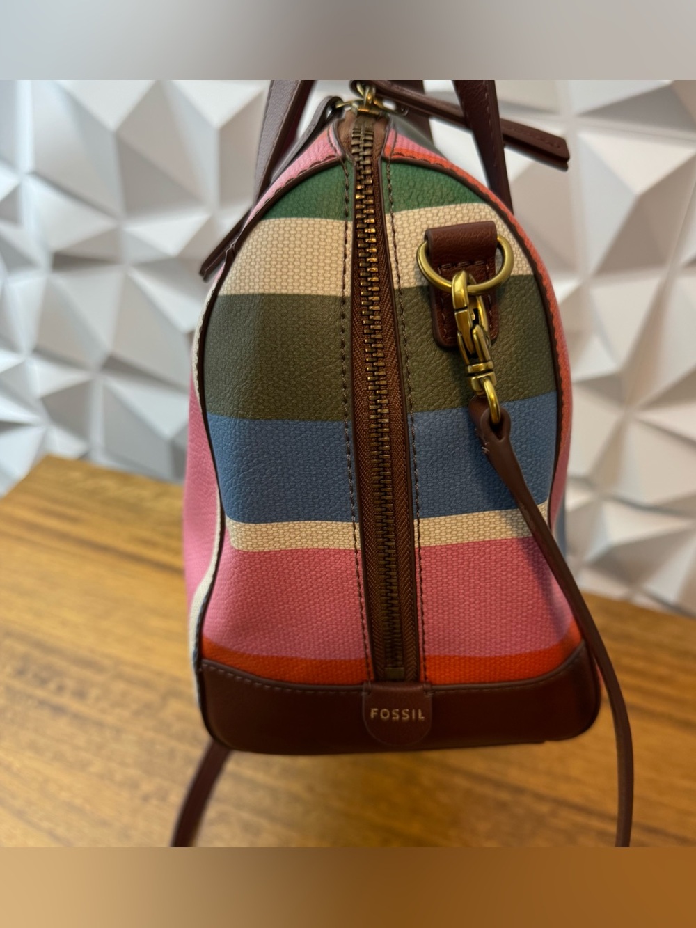 Fossil Sydney satchel bag multi-colored striped pattern - Picture 5 of 13